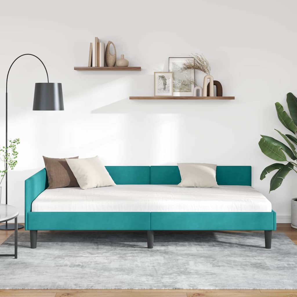 Kutni okvir kreveta s uzglavljem Tirkizna 90 cm x 190 cm Baršun