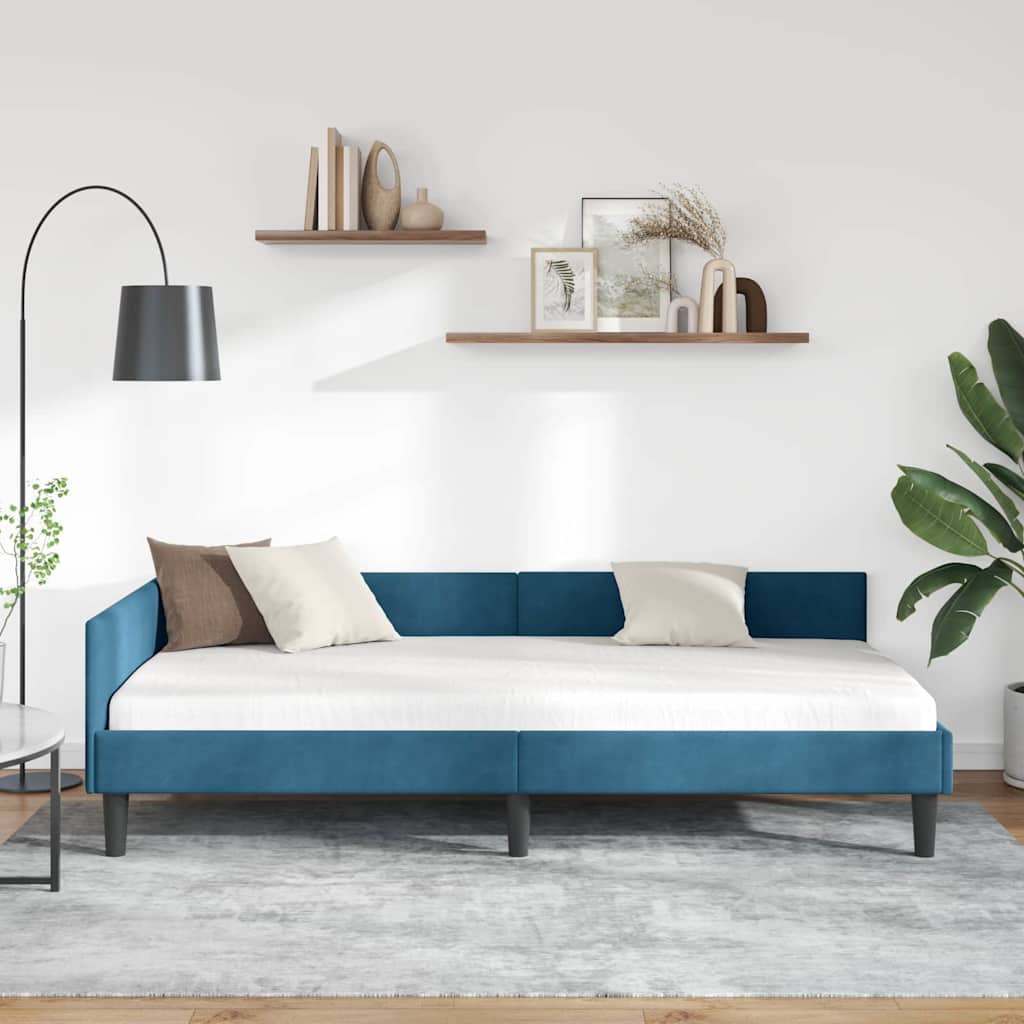 Kutni okvir kreveta s uzglavljem Plava 90 cm x 200 cm Baršun