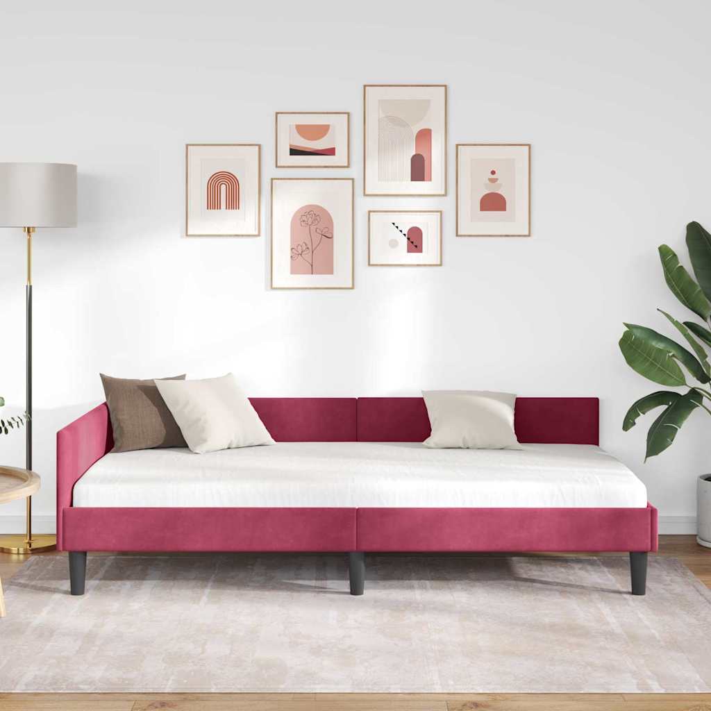 Kutni okvir kreveta Vinska crvena 90 cm x 200 cm Baršun