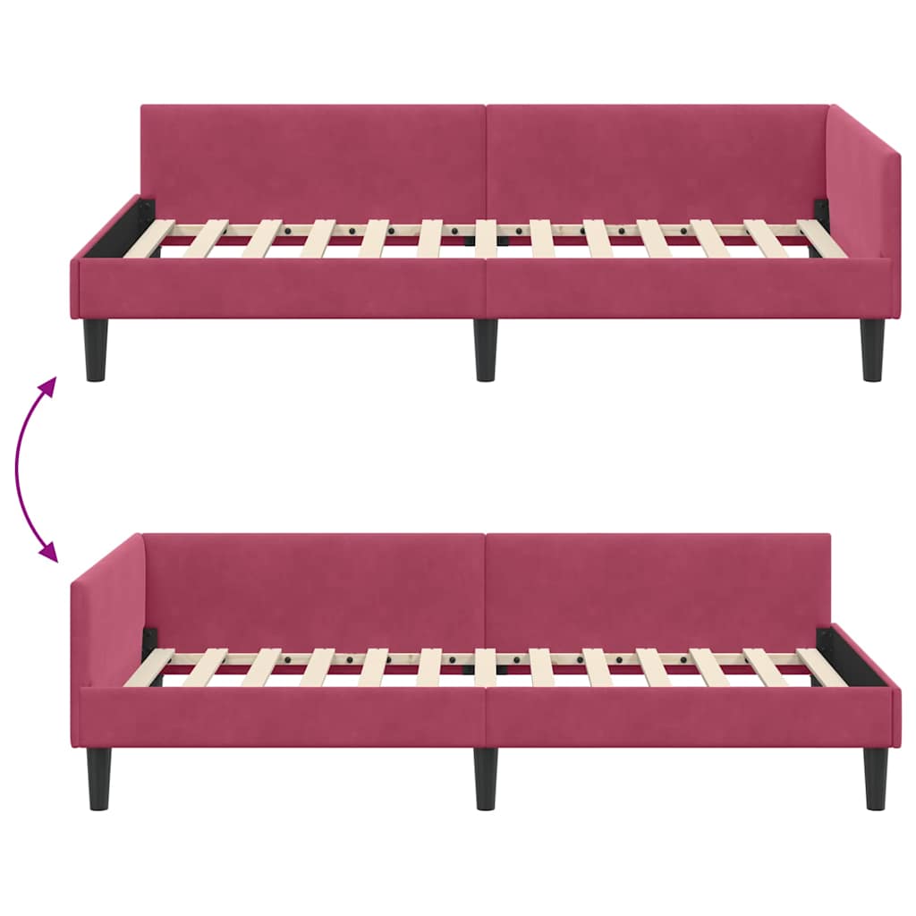 Kutni okvir kreveta Vinska crvena 90 cm x 200 cm Baršun