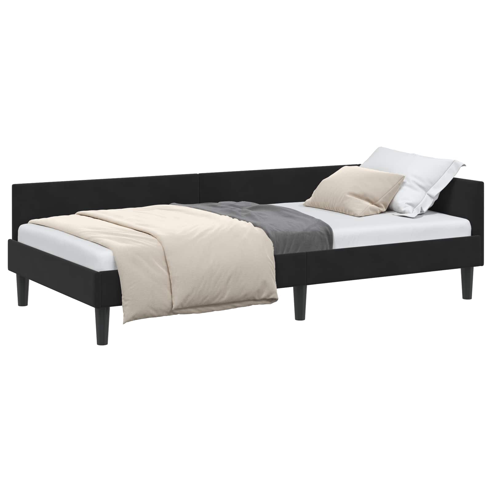 Kutni okvir kreveta s uzglavljem Crna 90 cm x 200 cm Baršun