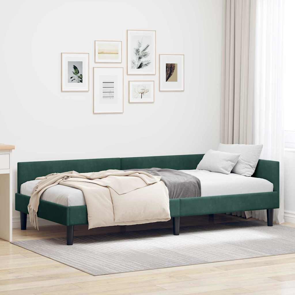 Kutni okvir kreveta Tamnozelena 100 cm x 200 cm Baršun