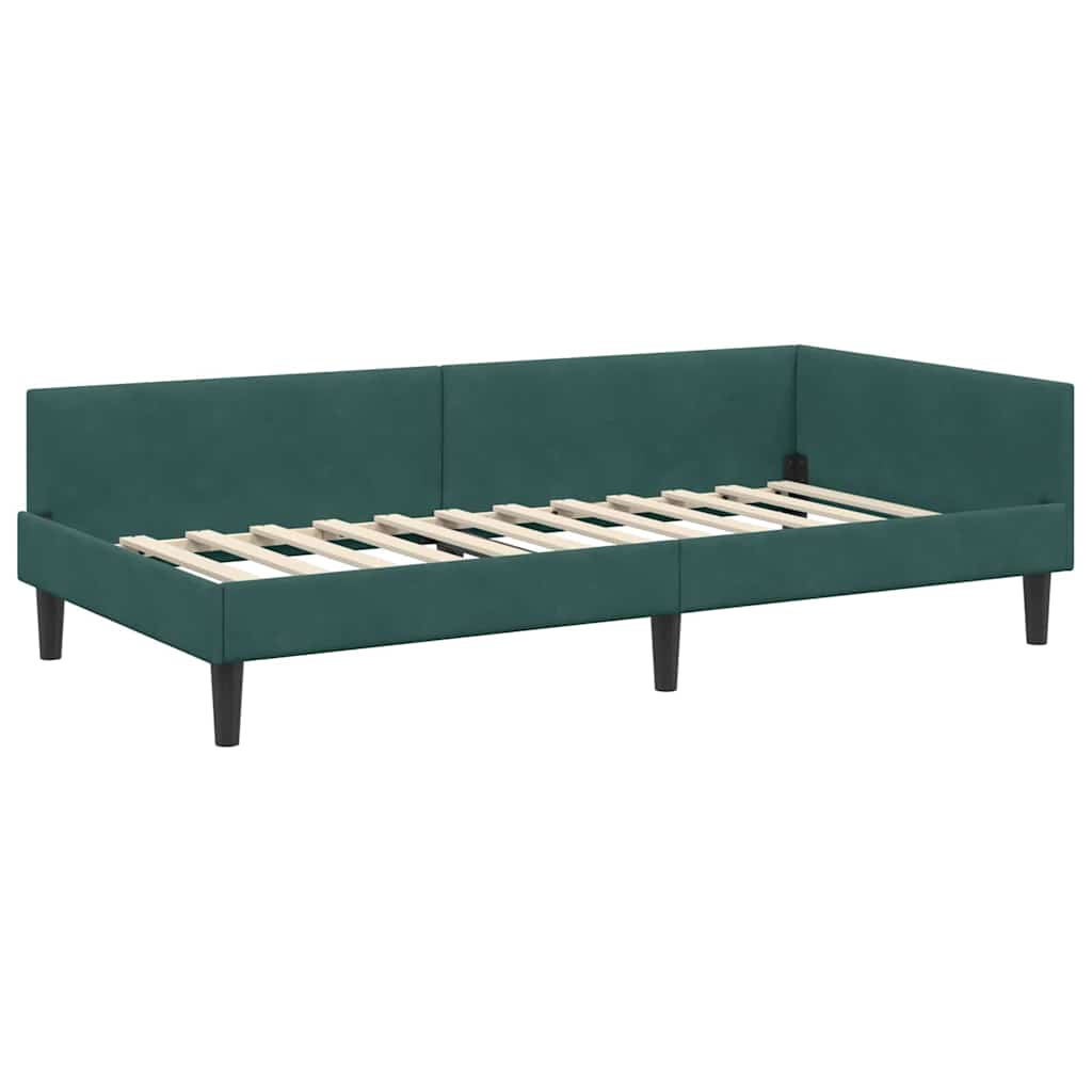 Kutni okvir kreveta Tamnozelena 100 cm x 200 cm Baršun