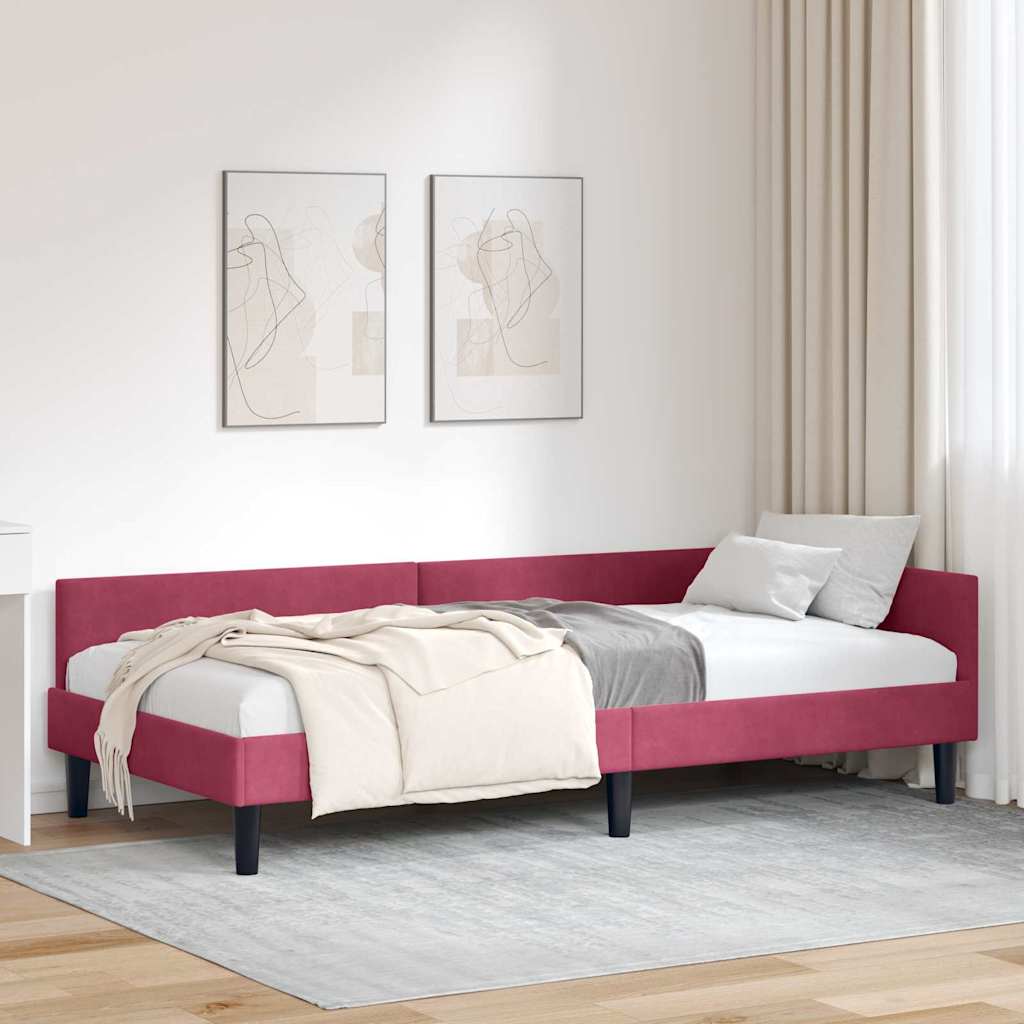 Kutni okvir kreveta Vinska crvena 100 cm x 200 cm Baršun