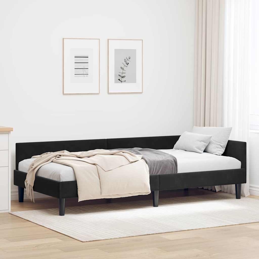 Kutni okvir kreveta s uzglavljem Crna 100 cm x 200 cm Baršun