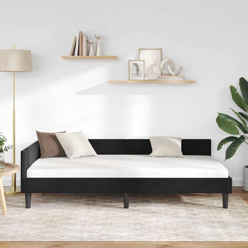 Kutni okvir kreveta s uzglavljem Crna 100 cm x 200 cm Baršun