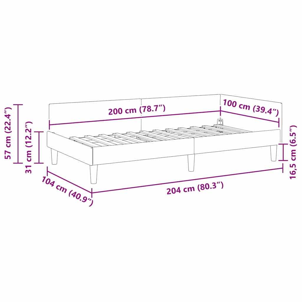 Kutni okvir kreveta s uzglavljem Žuta 100 cm x 200 cm Baršun