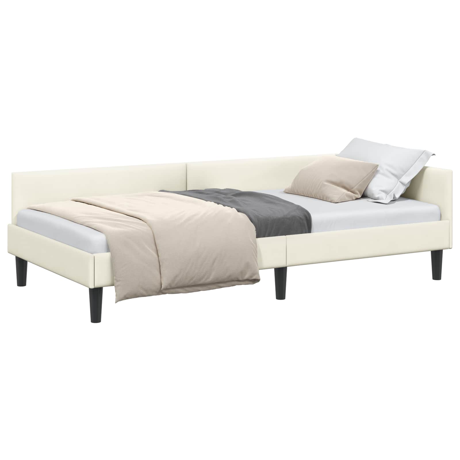 Kutni okvir kreveta s uzglavljem Krema 100 cm x 200 cm Baršun
