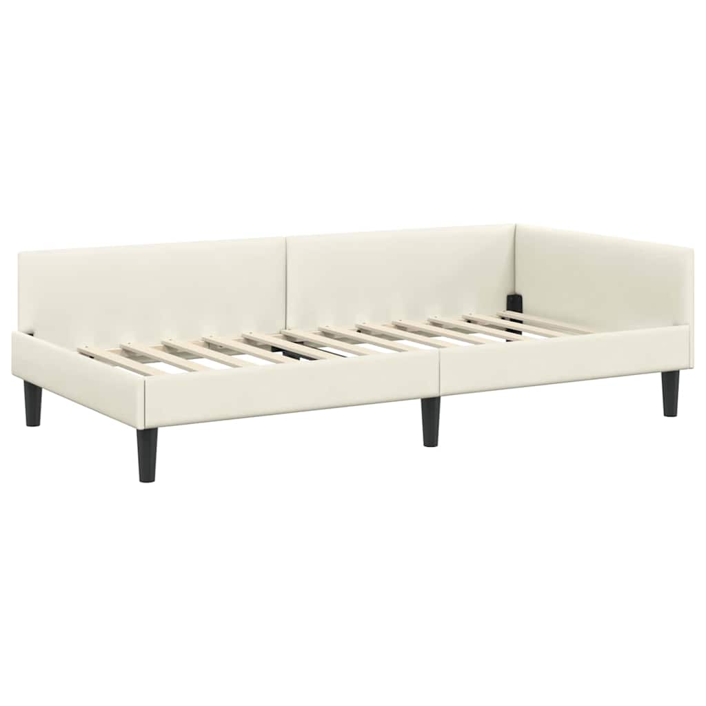 Kutni okvir kreveta s uzglavljem Krema 100 cm x 200 cm Baršun