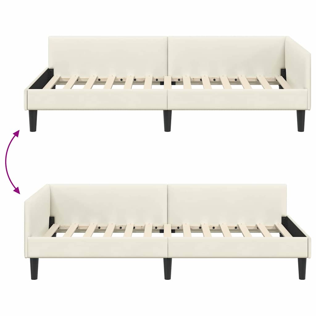 Kutni okvir kreveta s uzglavljem Krema 100 cm x 200 cm Baršun