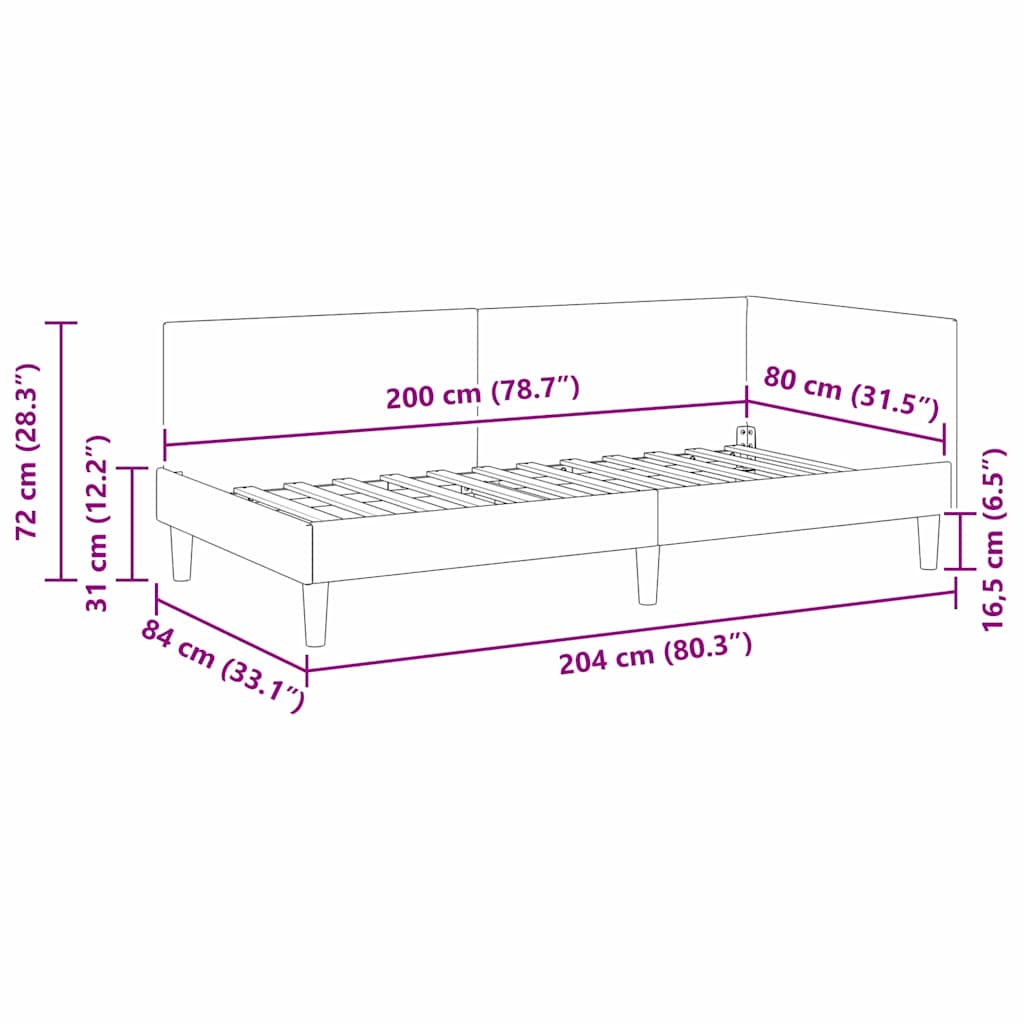 Kutni okvir kreveta s uzglavljem Tamno siva 80 cm x 200 cm