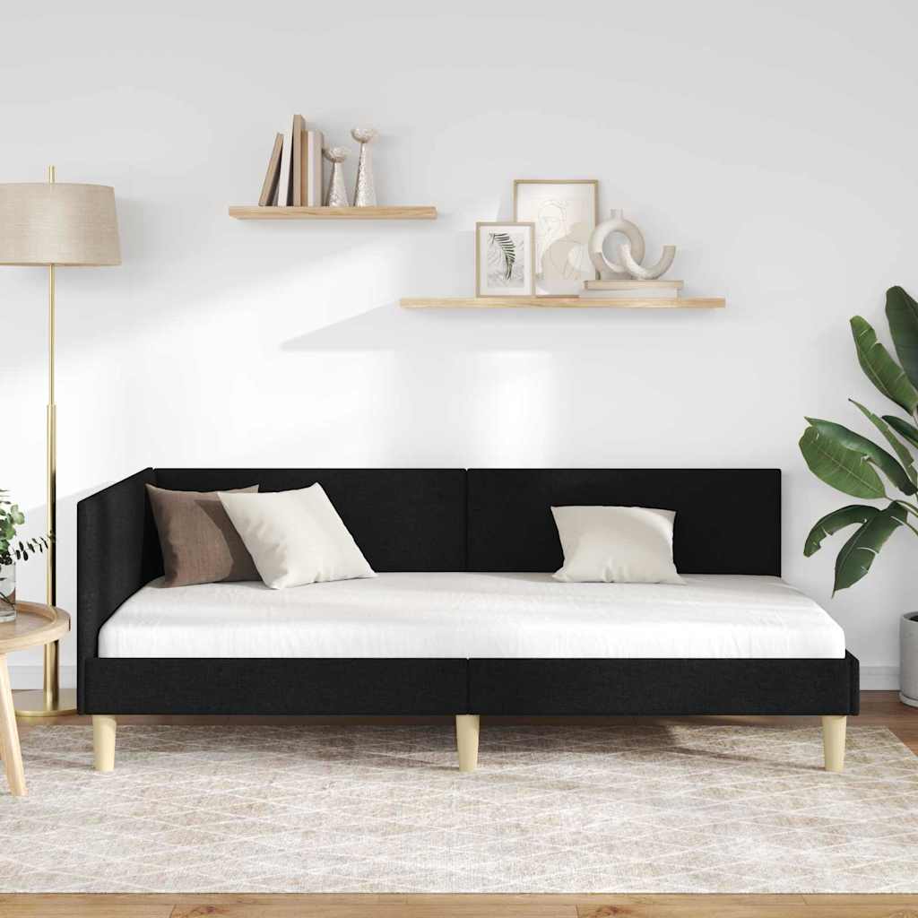 Kutni okvir kreveta Crna 80 cm x 200 cm Tkanina i šperploča