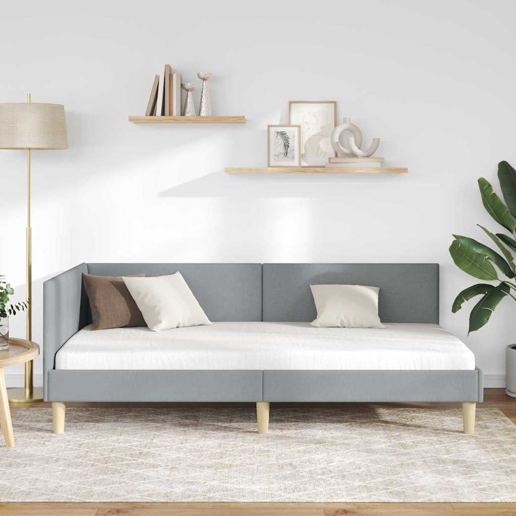 Kutni okvir kreveta s uzglavljem Svijetlo siva 90 cm x 200 cm