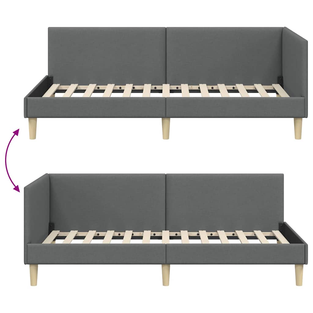 Kutni okvir kreveta s uzglavljem Tamno siva 90 cm x 200 cm