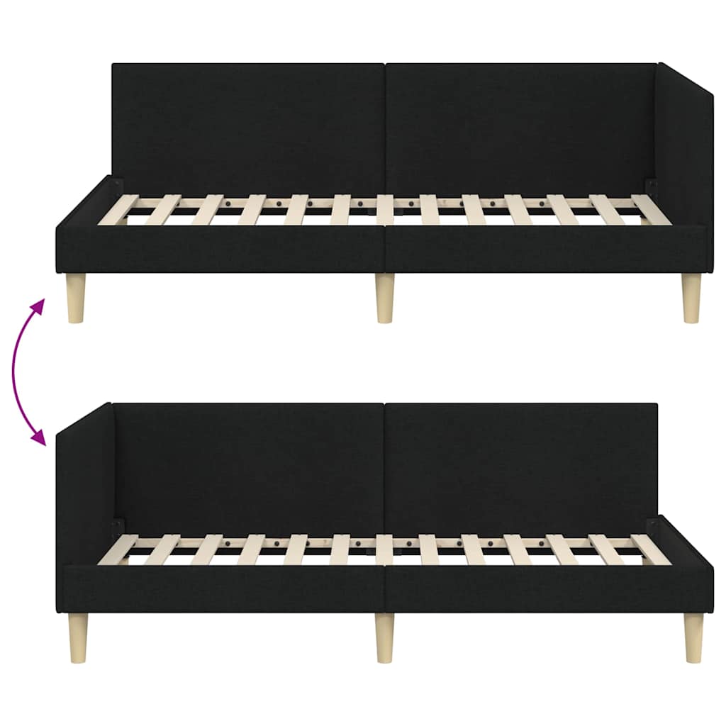 Kutni okvir kreveta Crna 90 cm x 200 cm Tkanina i šperploča