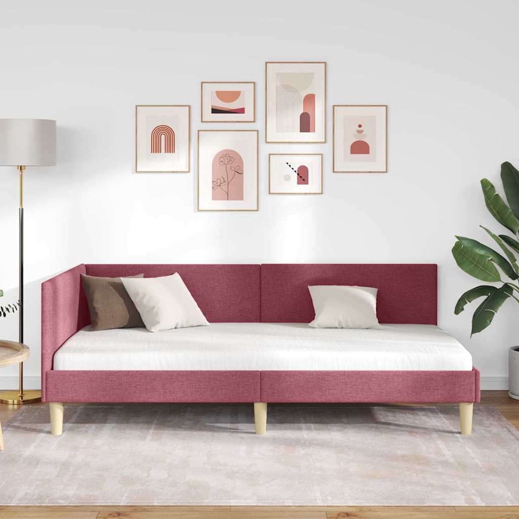 Kutni okvir kreveta s uzglavljem Vinska crvena 90 cm x 200 cm