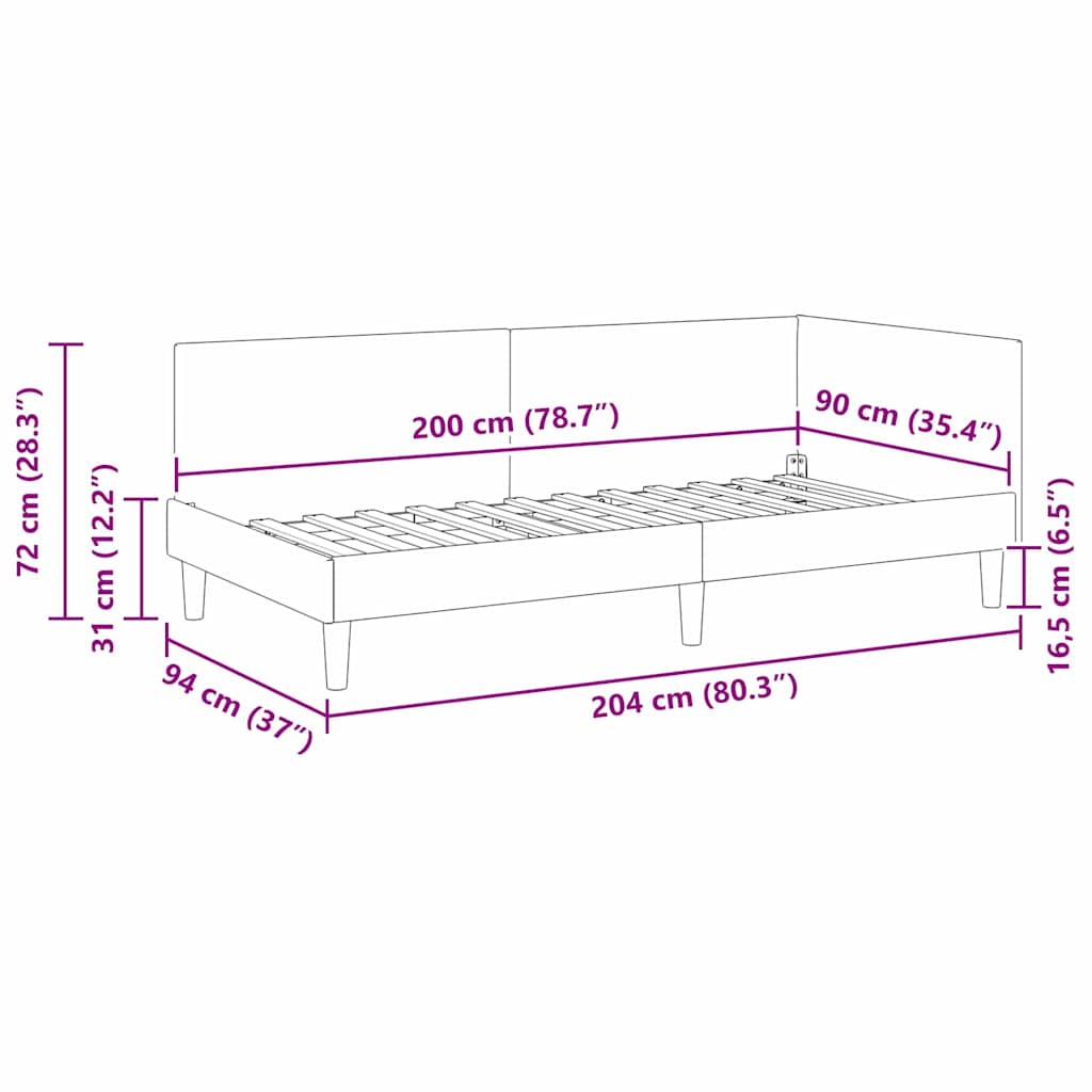 Kutni okvir kreveta s uzglavljem Tamnozelena 90 cm x 200 cm