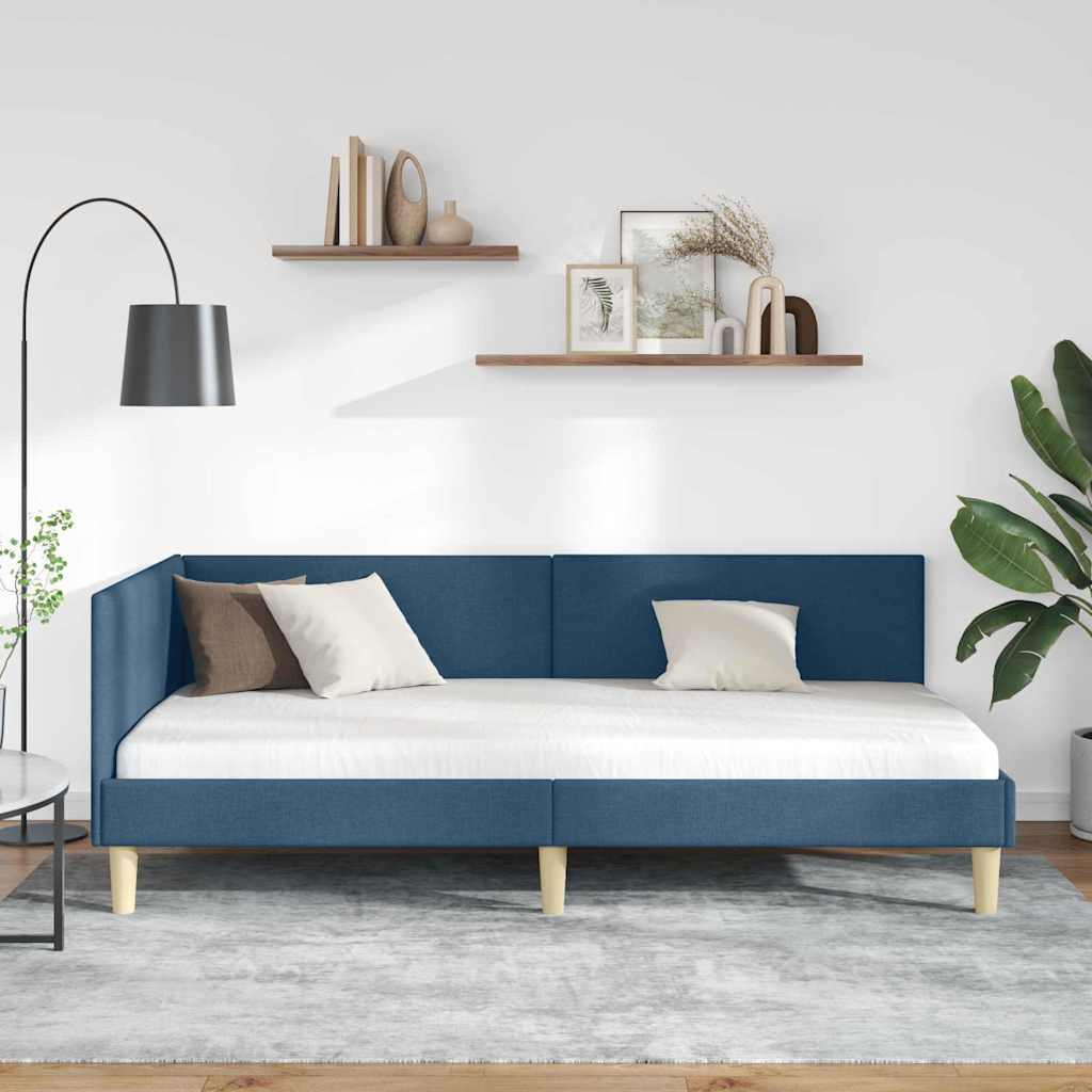 Kutni okvir kreveta Plava 90 cm x 200 cm Tkanina i šperploča