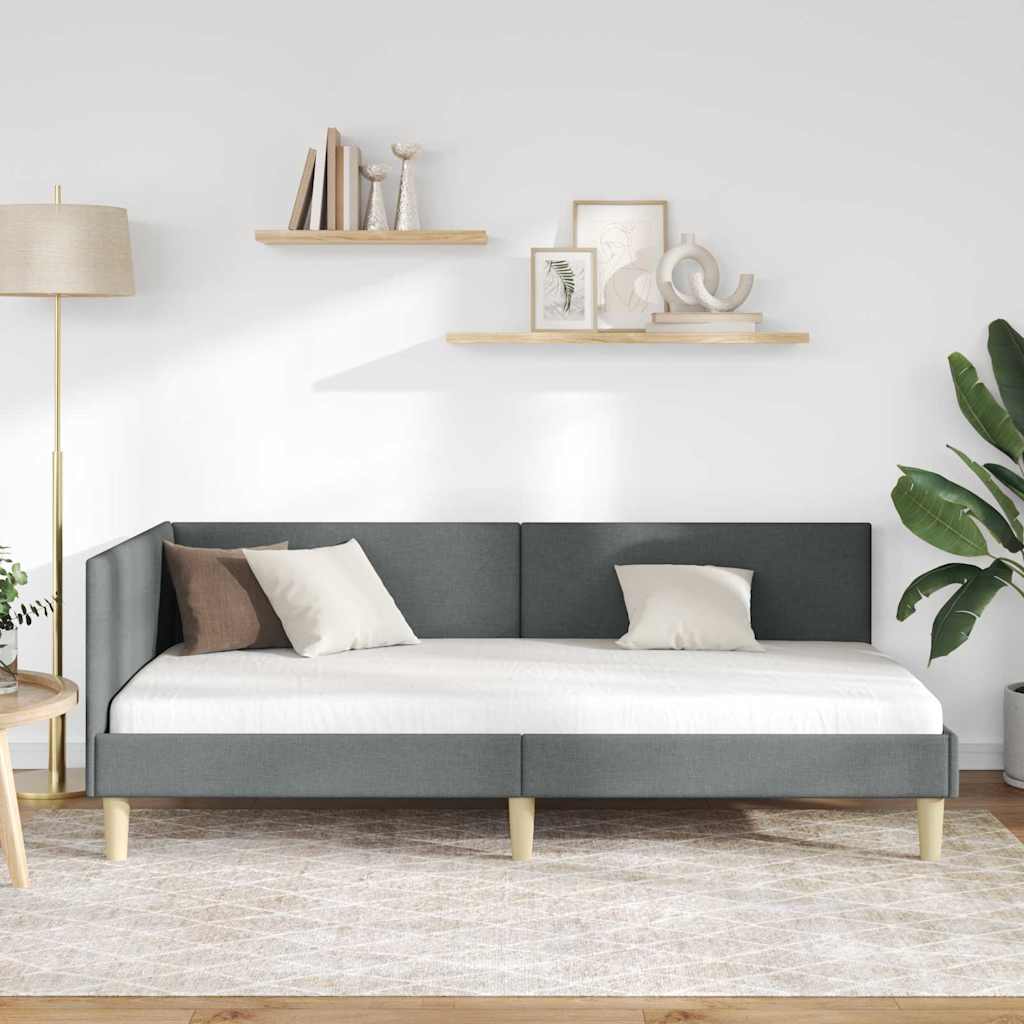 Kutni okvir kreveta s uzglavljem Tamno siva 100 cm x 200 cm