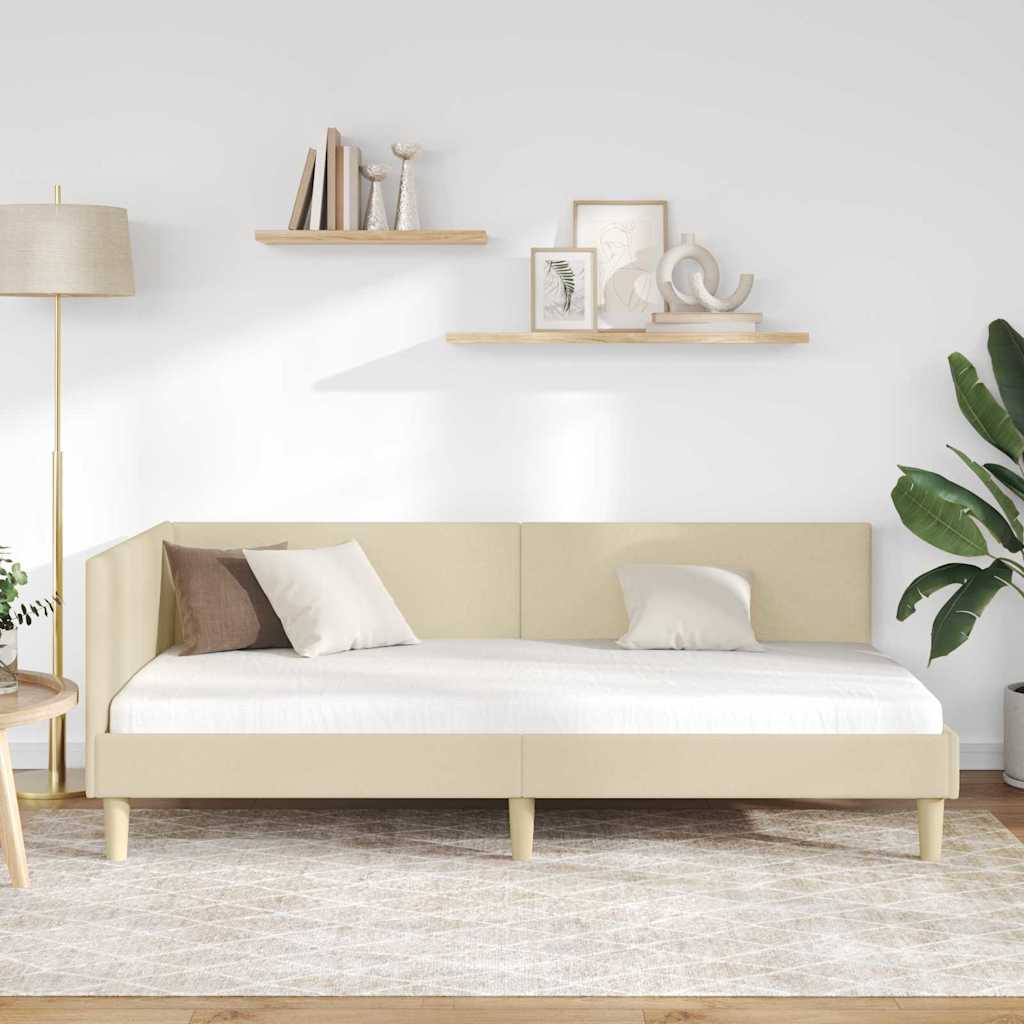 Kutni okvir kreveta Krema 100 cm x 200 cm Tkanina i šperploča
