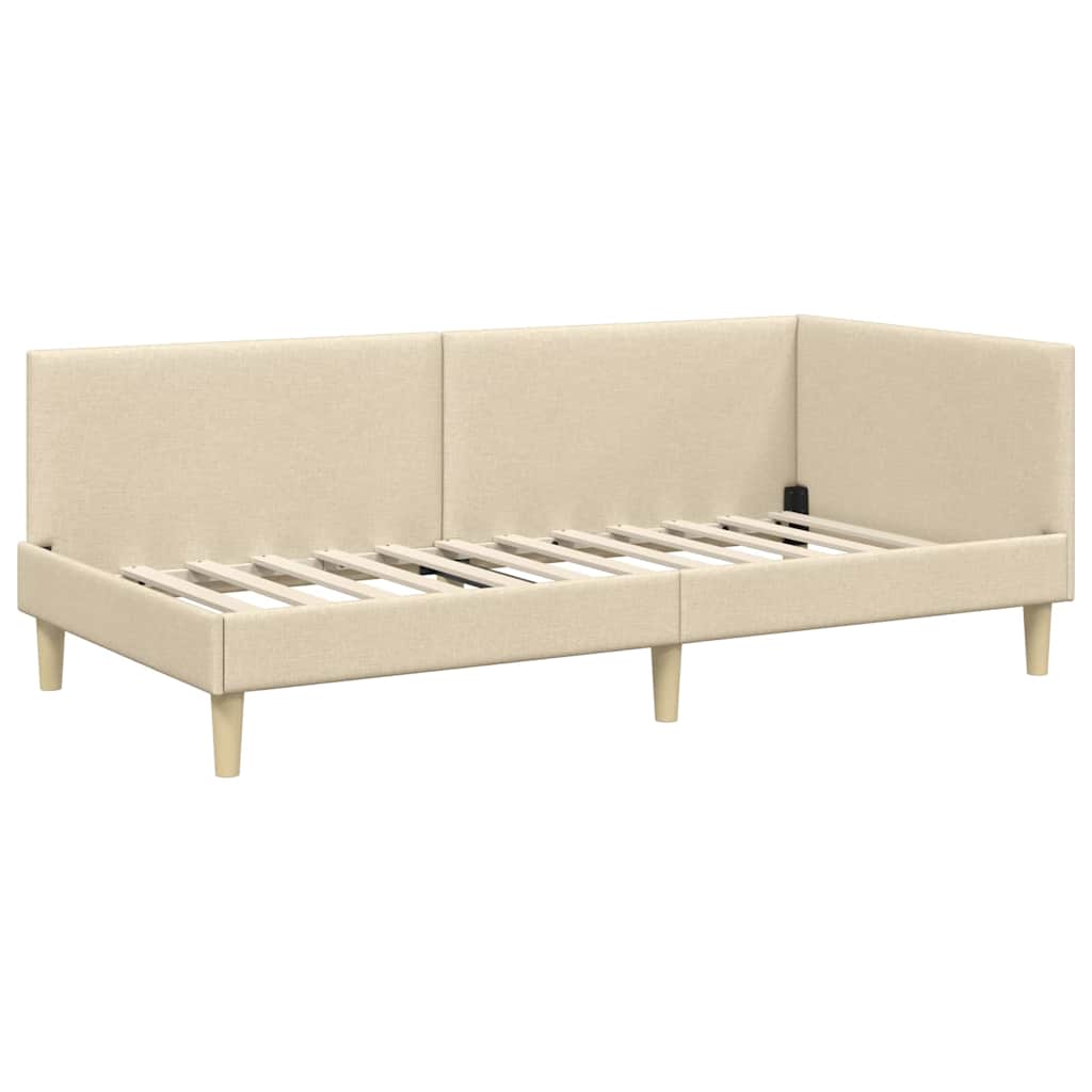 Kutni okvir kreveta Krema 100 cm x 200 cm Tkanina i šperploča
