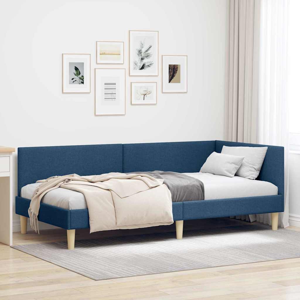 Kutni okvir kreveta Plava 100 cm x 200 cm Tkanina i šperploča