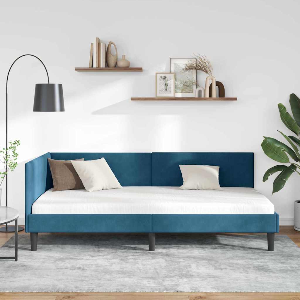 Kutni okvir kreveta s uzglavljem Plava 80 cm x 200 cm Baršun