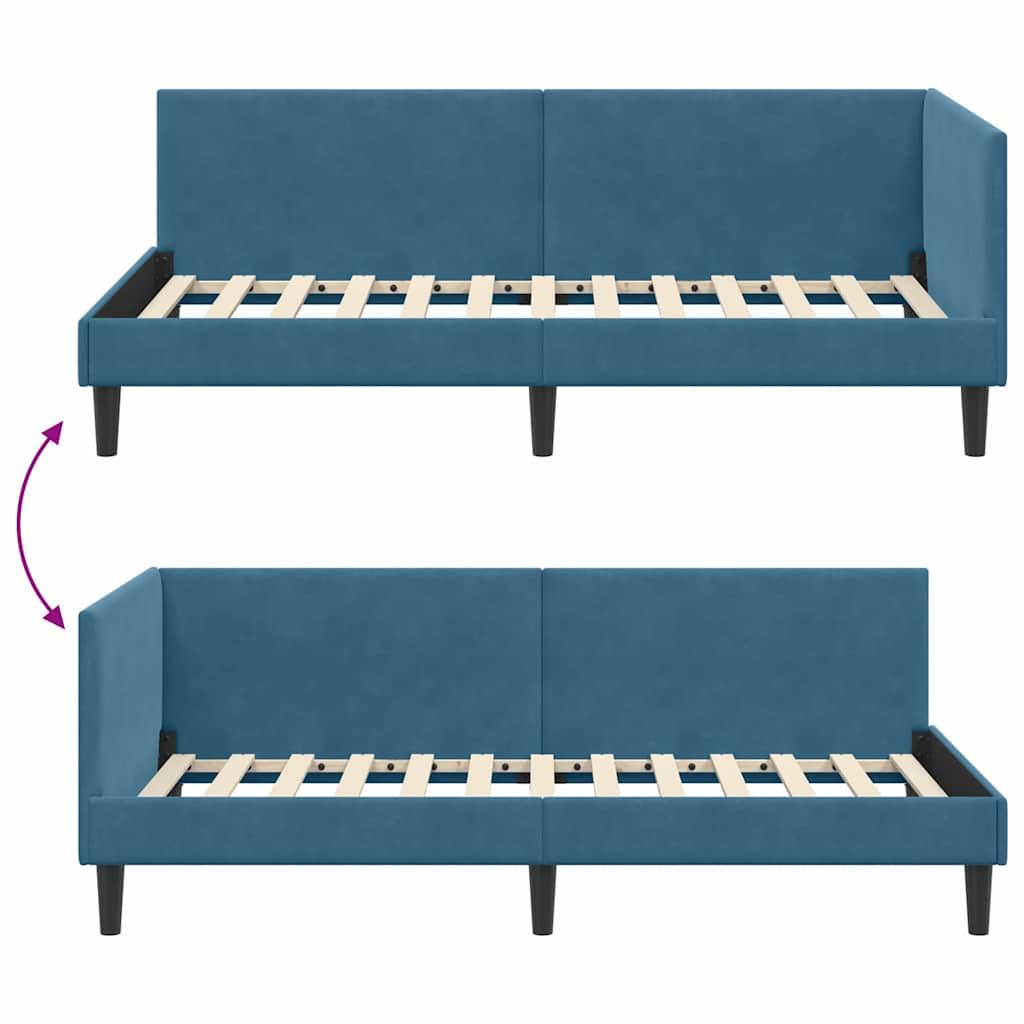 Kutni okvir kreveta s uzglavljem Plava 80 cm x 200 cm Baršun