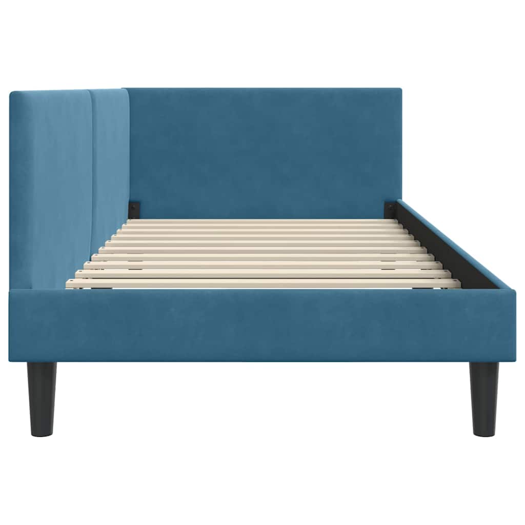 Kutni okvir kreveta s uzglavljem Plava 80 cm x 200 cm Baršun
