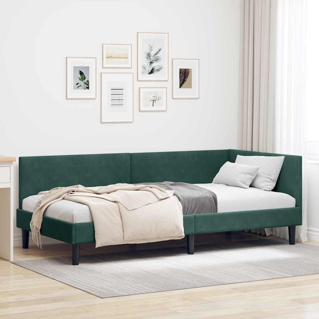 Kutni okvir kreveta Tamnozelena 80 cm x 200 cm Baršun