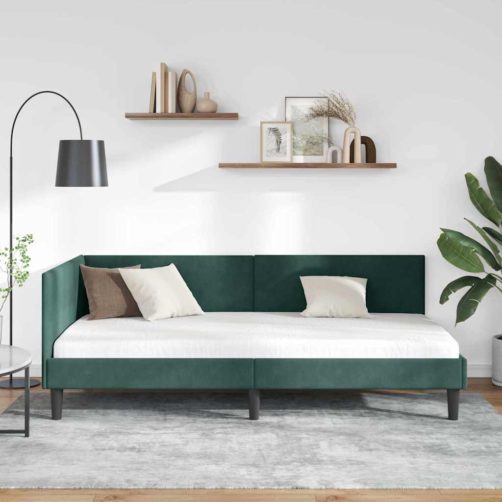 Kutni okvir kreveta Tamnozelena 80 cm x 200 cm Baršun