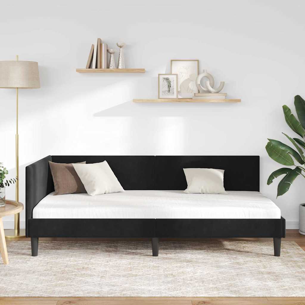 Kutni okvir kreveta s uzglavljem Crna 80 cm x 200 cm Baršun