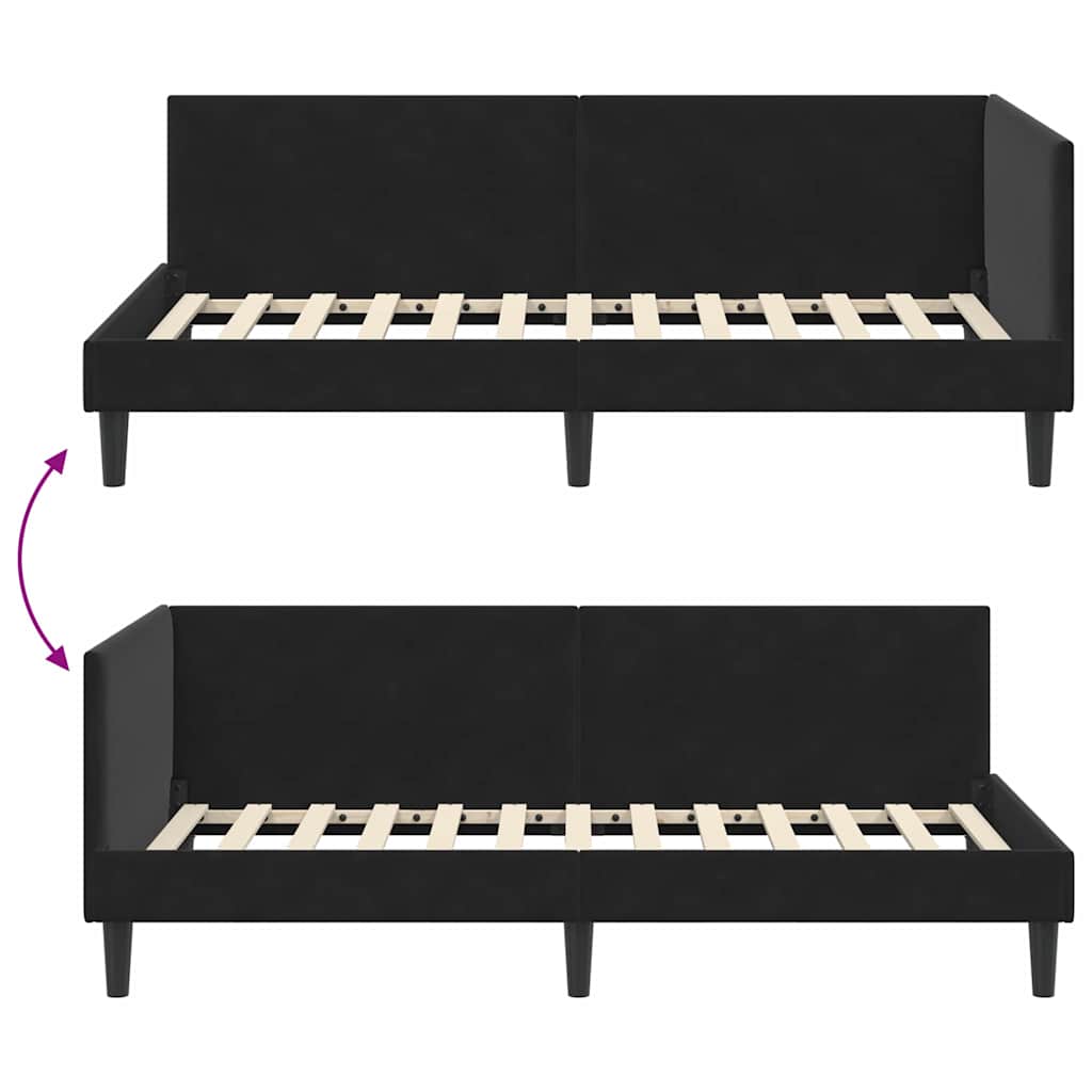 Kutni okvir kreveta s uzglavljem Crna 80 cm x 200 cm Baršun