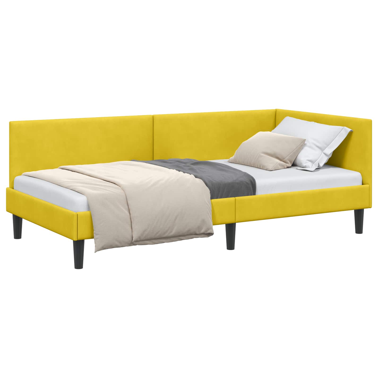 Kutni okvir kreveta s uzglavljem Žuta 80 cm x 200 cm Baršun