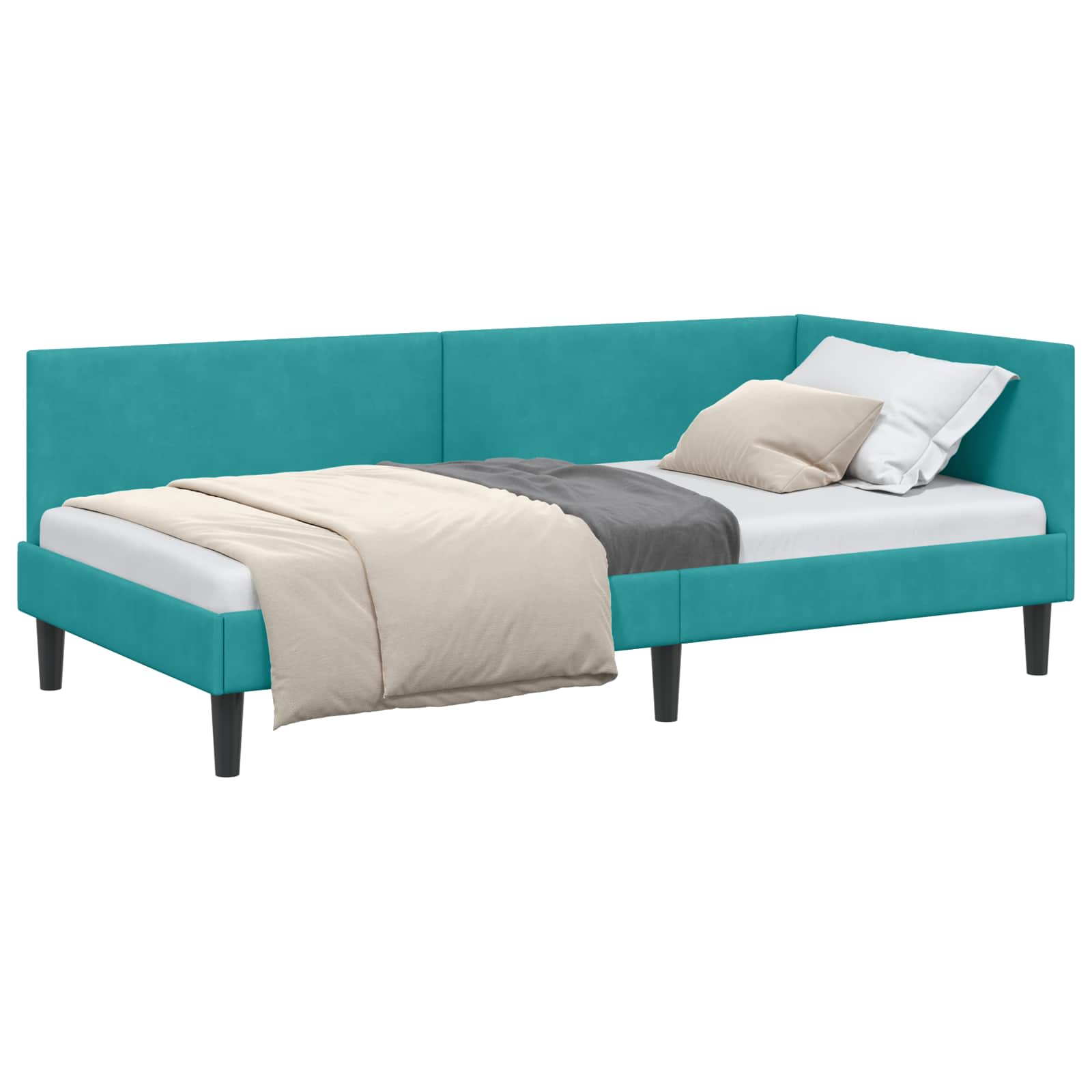 Kutni okvir kreveta s uzglavljem Tirkizna 80 cm x 200 cm Baršun