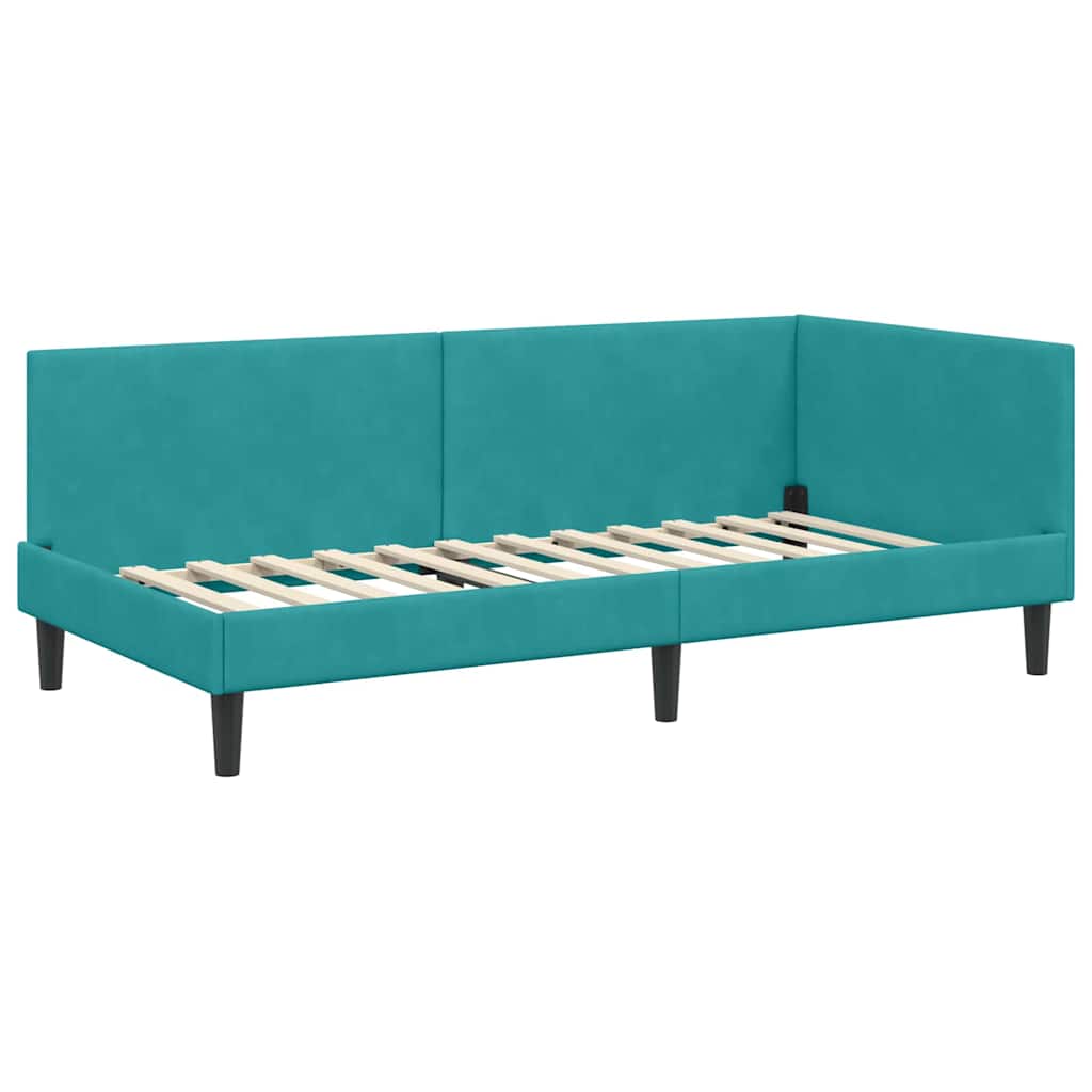 Kutni okvir kreveta s uzglavljem Tirkizna 80 cm x 200 cm Baršun