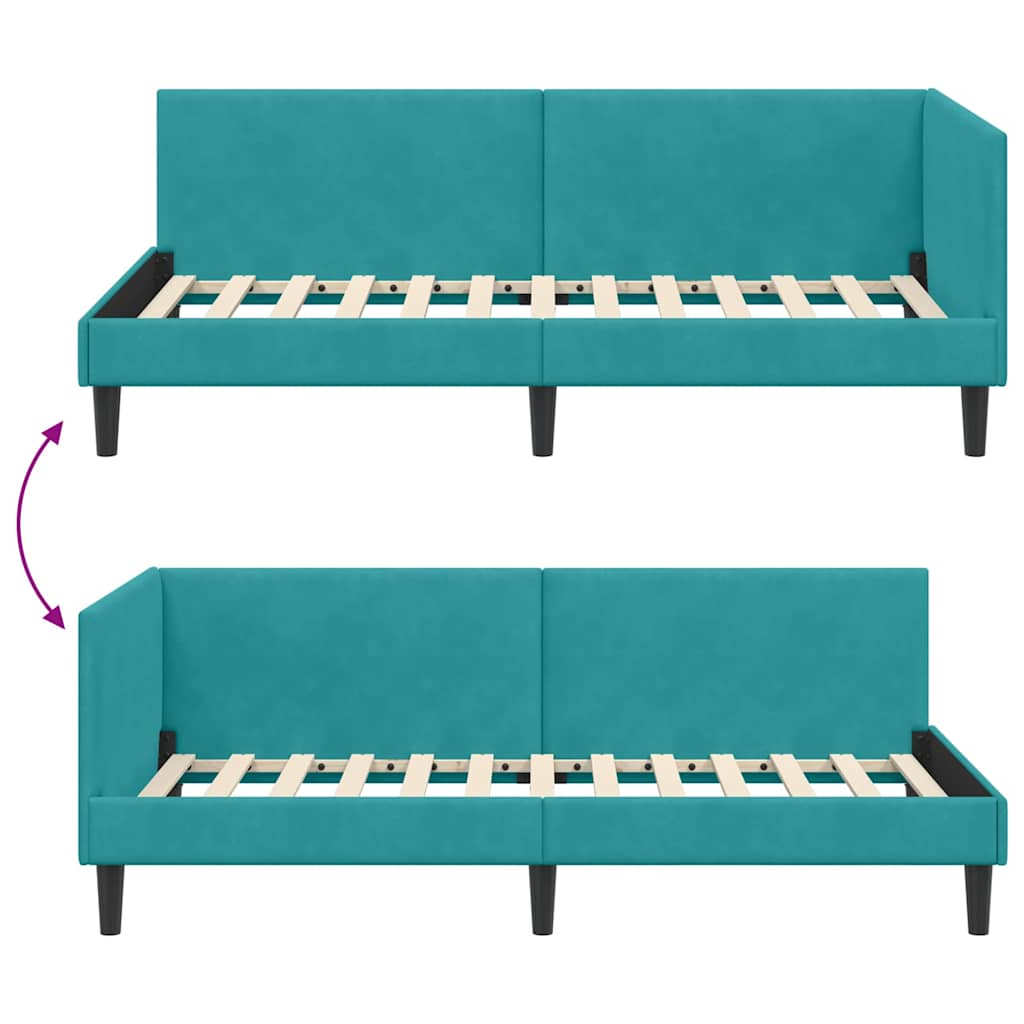 Kutni okvir kreveta s uzglavljem Tirkizna 80 cm x 200 cm Baršun