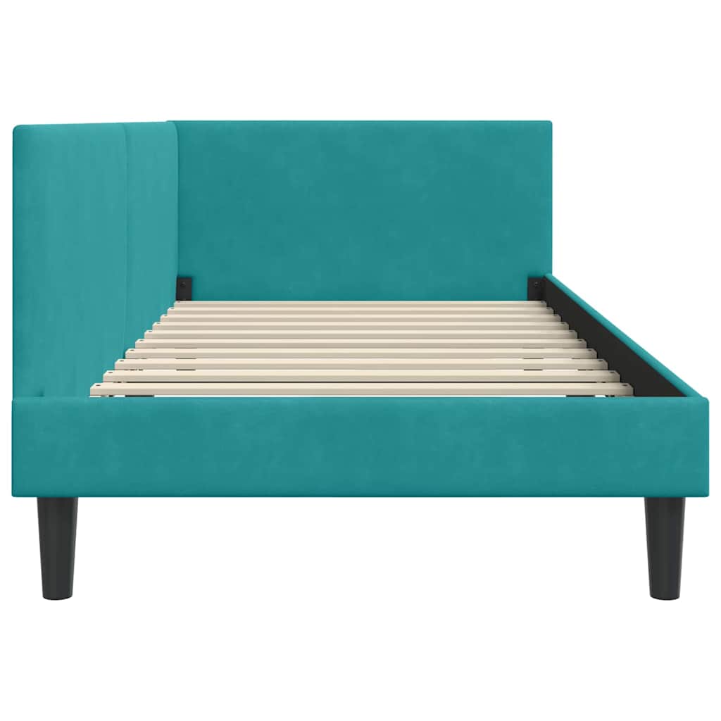 Kutni okvir kreveta s uzglavljem Tirkizna 80 cm x 200 cm Baršun