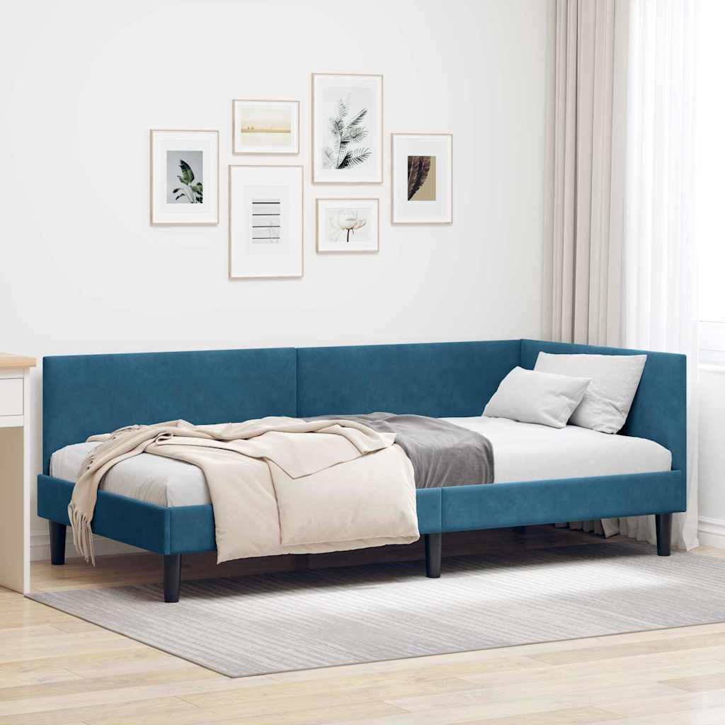 Kutni okvir kreveta s uzglavljem Plava 90 cm x 190 cm Baršun