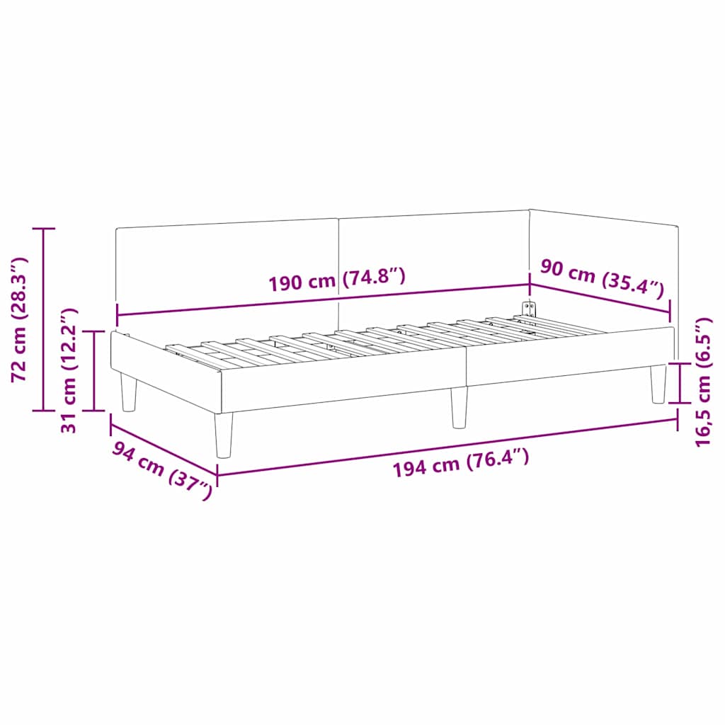 Kutni okvir kreveta Svijetlo siva 90 cm x 190 cm Baršun