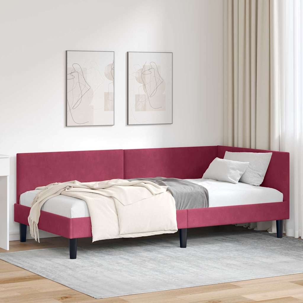 Kutni okvir kreveta Vinska crvena 90 cm x 190 cm Baršun