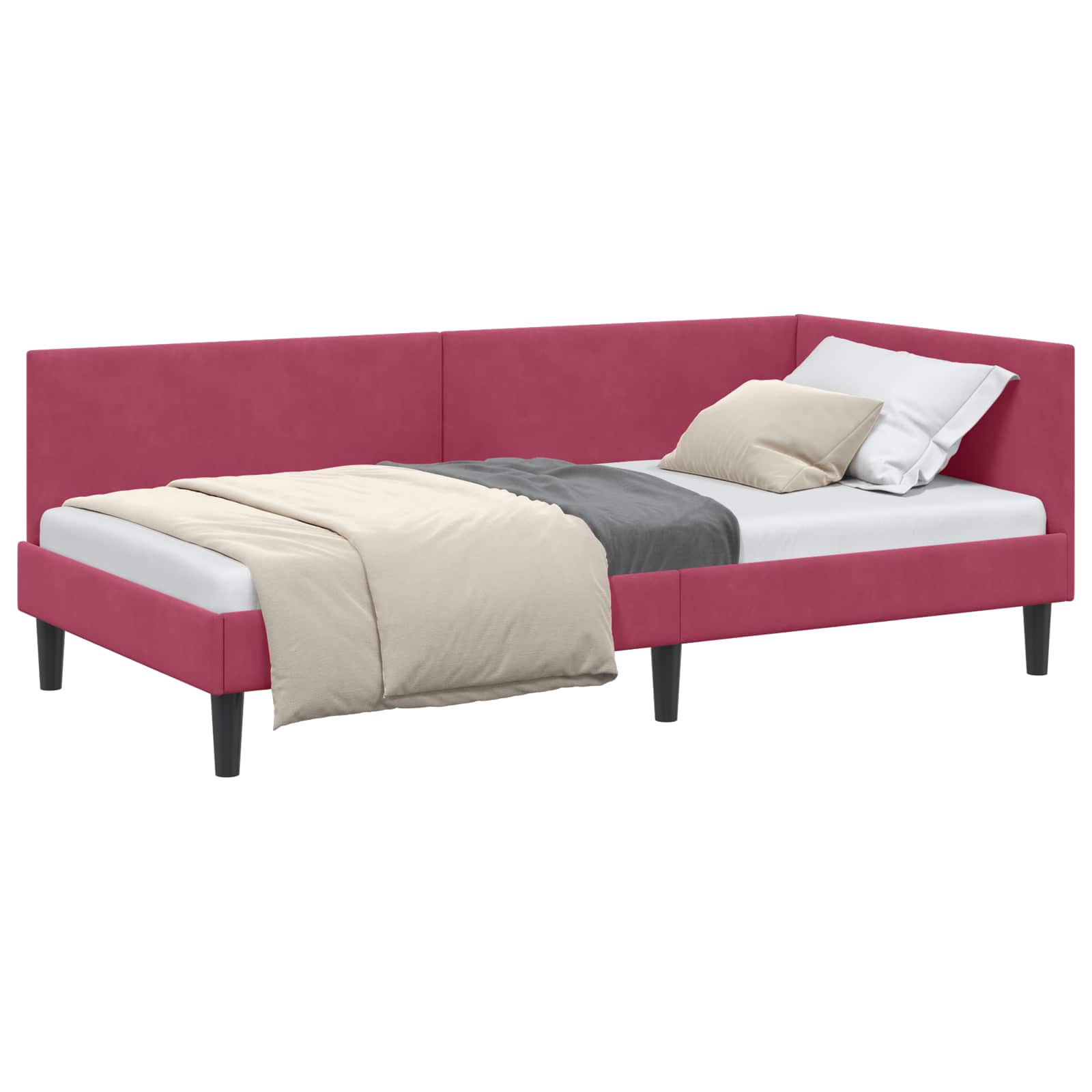 Kutni okvir kreveta Vinska crvena 90 cm x 190 cm Baršun