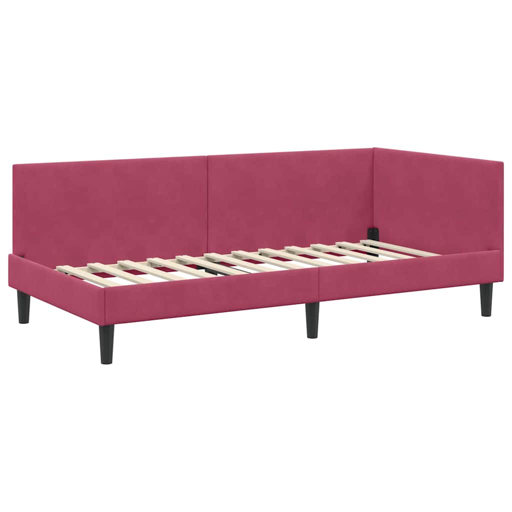 Kutni okvir kreveta Vinska crvena 90 cm x 190 cm Baršun