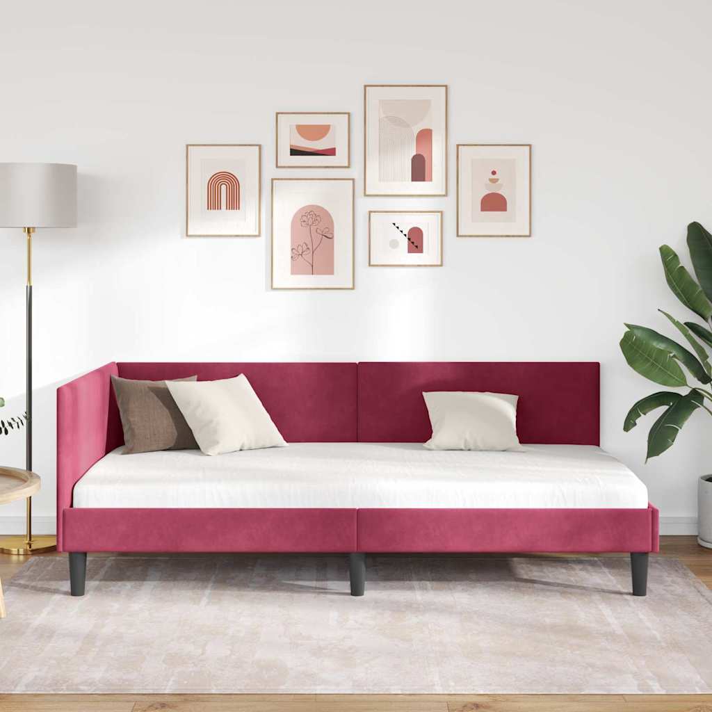 Kutni okvir kreveta Vinska crvena 90 cm x 200 cm Baršun