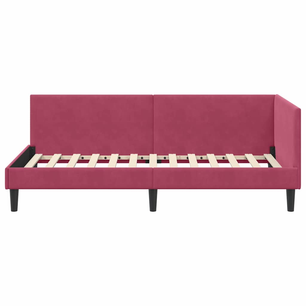 Kutni okvir kreveta Vinska crvena 90 cm x 200 cm Baršun