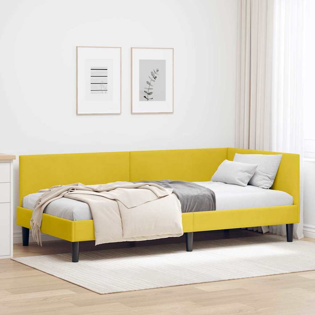 Kutni okvir kreveta s uzglavljem Žuta 90 cm x 200 cm Baršun