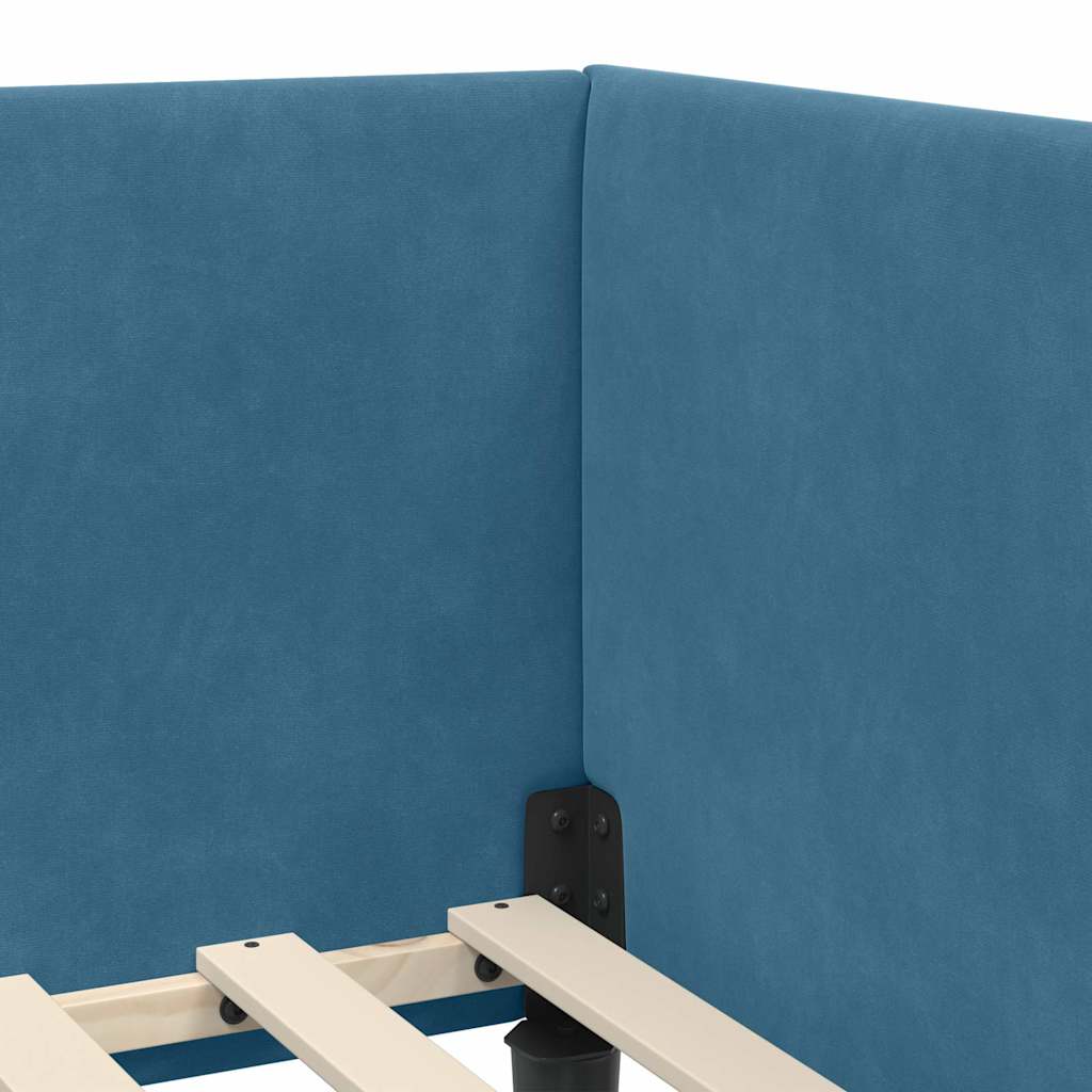 Kutni okvir kreveta s uzglavljem Plava 100 cm x 200 cm Baršun