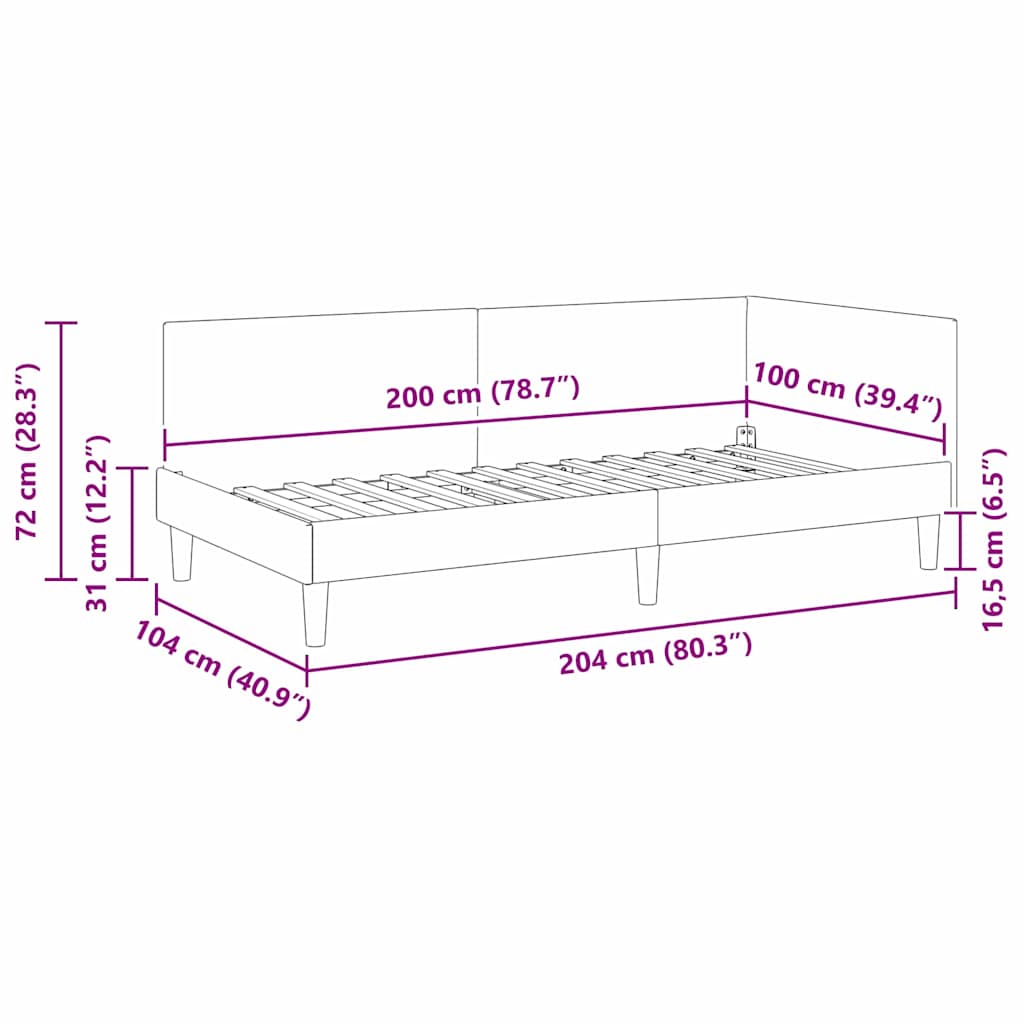 Kutni okvir kreveta Vinska crvena 100 cm x 200 cm Baršun