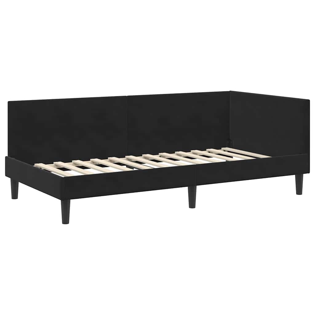 Kutni okvir kreveta s uzglavljem Crna 100 cm x 200 cm Baršun