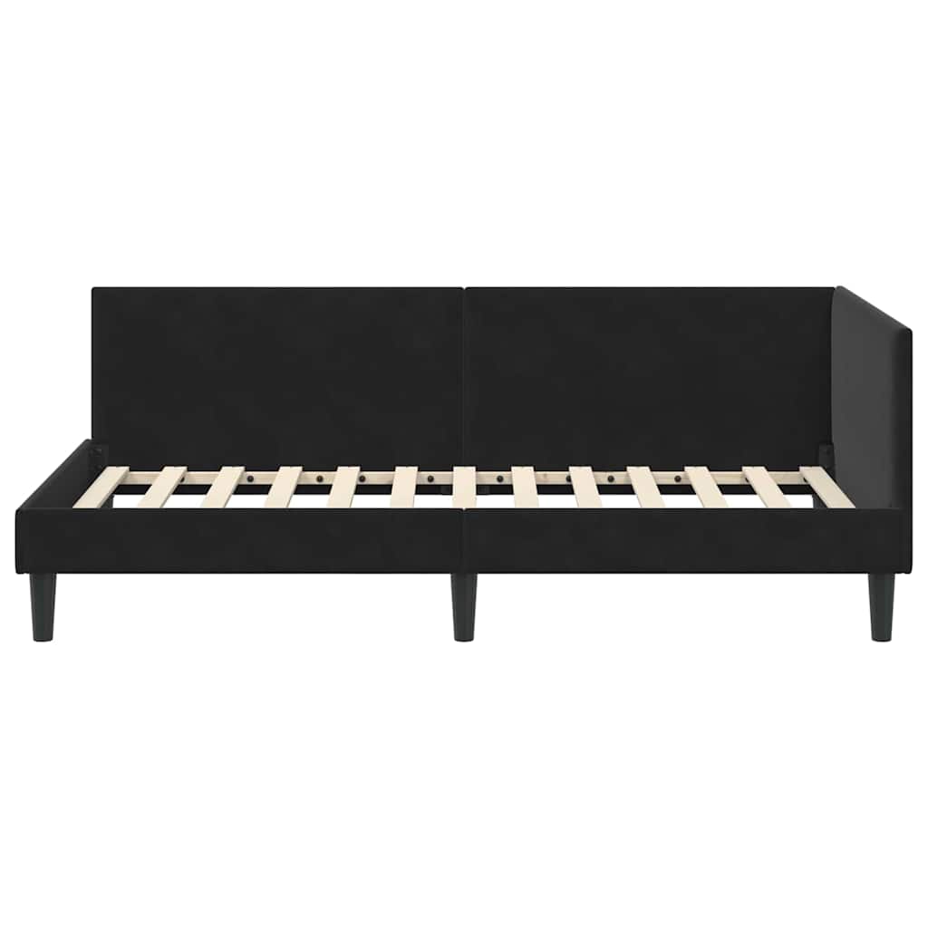 Kutni okvir kreveta s uzglavljem Crna 100 cm x 200 cm Baršun